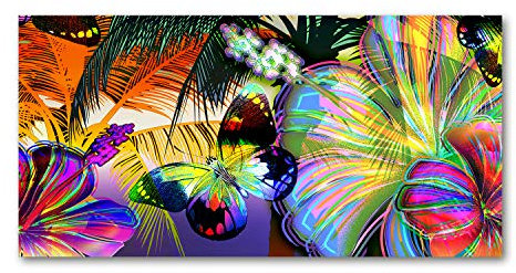 Tulup Impression sur Verre de 120x60 cm Image Tableau Photo décorative panoramique pour la Cuisine et Le Salon - Fleurs et Plantes - Fleurs Et Papillons - Multicolore