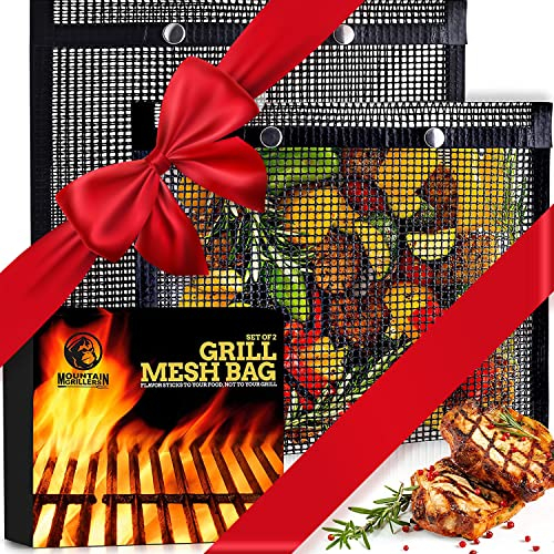 Mountain Grillers Bolsas de malla para barbacoa - bolsas reutilizables de 30x24cm para barbacoas de carbón, gas, eléctricas y ahumadoras, resistentes al calor y antiadherentes, set de 2 bolsas