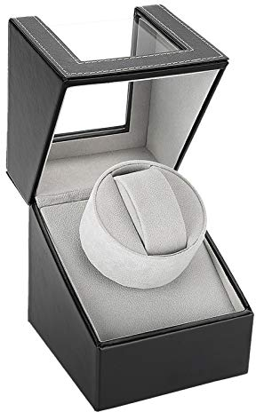 Yosoo Health Gear Automatische Uhrenbeweger Box, Uhrenbeweger Staubdichte Box, einzelne automatische mechanische PU Uhrenwickler Motor Armbanduhrhalter 100-240V Schwarz EU-Stecker