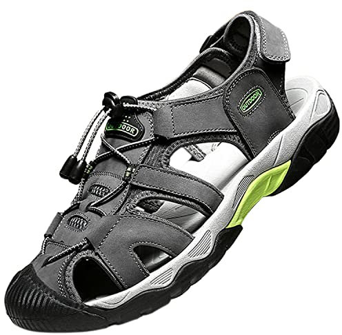 Topwolve Sandalias Deportivas para Hombre Verano Exterior Senderismo Zapatos Transpirable Peso Ligero Cuero Sandalias de Playa Trekking Casual Antideslizantes Zapatos de Montaña,Gris,42 EU