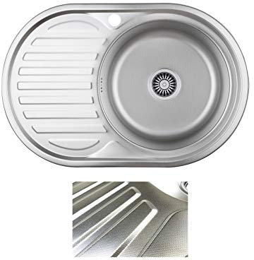 VBChome Einbauspüle 77x50 Leinenstruktur ab 45er Unterschrank Edelstahl Küchenspüle Spüle Ablagefläche Links Abtropffläche eckiges Camping Ablaufgarnitur Siphon