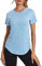 Wayleb Damen Sport T-Shirt Lang Rundhals Sportshirt Oberteile Back Mesh Laufshirt Leicht Atmungsaktiv Funktionsshirt Trainingsshirt Fitness Gym Yoga Tops, Hellgrau M