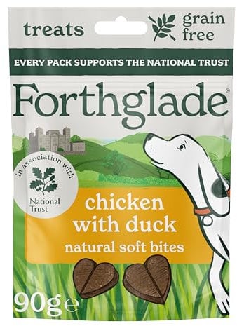 Forthglade National Trust Natural Dog Treats (8 x 90g Bags) - Hypoallergenic & Grain Free Dog Treats, Chicken with Duck, Gourmet Natural Soft Bites, Resealable Bags