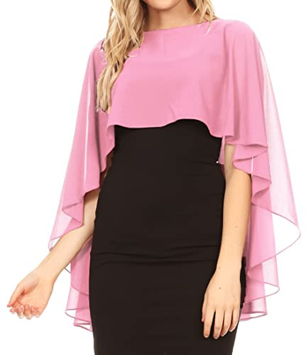 Sakkas 1921 -Anya femmes en mousseline de soie douce mariage demoiselle d'honneur mariée Cape Wrap boléro haussement d'épaules - rose - OS
