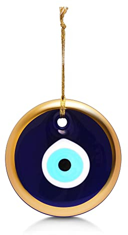 MYSTIC JEWELS Kristall gegen den bösen Blick, blau und weiß, großes türkisches Auge, ca. 12 cm, mit Loch, Glücksbringer zum Aufhängen an der Wand (Gold)