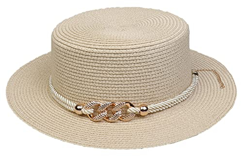 VPbao Panama Elégant Femme Chapeau Melon en Paille Anti Soleil avec Boucle Mariage Cérémonie Soirée Beige