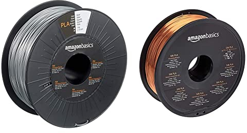 Amazon Basics 3D-Drucker-Filament aus PLA-Kunststoff, 1,75 mm, Silberfarben, 1-kg-Spule & 3D-Drucker-Filament aus SILK-PLA-Kunststoff, 1,75 mm, 1-kg-Spule, kupferfarben