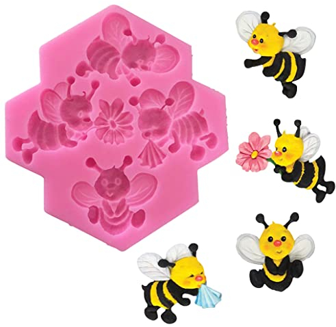 KyeeaDIY 3D Bienen Silikonform, Rosa Bienen Schokoladenformen Insekt Fondant Formen, Schlüsselanhänger Epoxidharz Form Anhänger Schmuck Bee Resin Molds für Dekorieren Eines Kuchens
