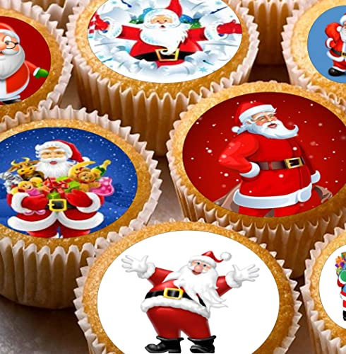 24 edible PRE CUT Christmas Santa kids childrens party decoration cupcake toppers on wafer rice paper