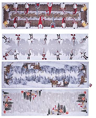 Mojawo 4er Set Weihnachtstischläufer Tischläufer Weihnachtsdecke Tischdecke Mitteldecke Weihnachtsmann Weihnachten 40x140cm