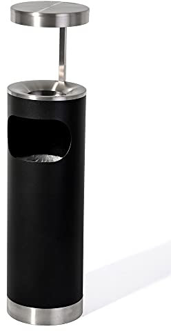 HISKA | Standaschenbecher mit Mülleimer | Ascheraufsatz mit Regenschutz | Schwarz