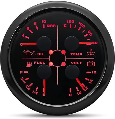 85mm 4in 1 Multifunctional Gauge Fuel Level Gauge 0-190ohms Water Temp Oil Pressure Voltmeter For Car Boat Motorcycle 12v 24v