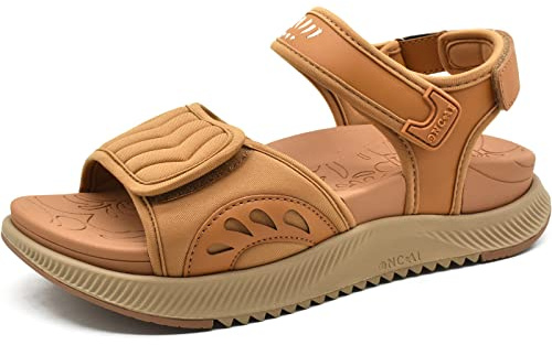 ONCAI Walking Sandals Womens,Arch Support Hiking Sandals with Orthotic Outdoor Footbed for Plantar Fasciitis,Water Athletic Platform Sandalias Mujer with 3 Adjustable Strap Khaki Size 7