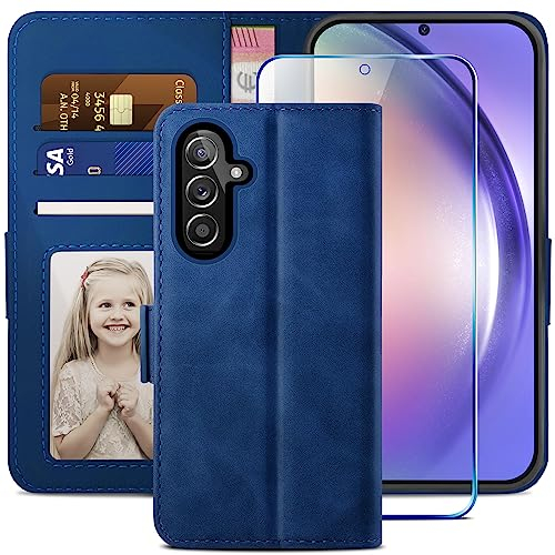 YATWIN Handyhülle Kompatibel mit Samsung Galaxy A54 5G Hülle +1 Stück Panzerglas Schutzfolie, Klapphülle Samsung A54 Premium Leder Brieftasche Schutzhülle [Kartenfach][Stand] Handytasche Case Blau