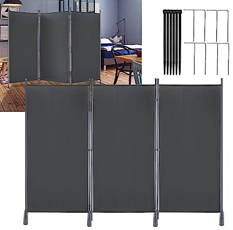 XMTECH Raumteiler Klappbar Freistehend 3 Teilig 275 x 180 cm Trennwand Paravent, Garten Stellwand Trennwand Sichtschutz Balkon Sichtschutz Stellwand Faltbar Paravent, Anthrazit
