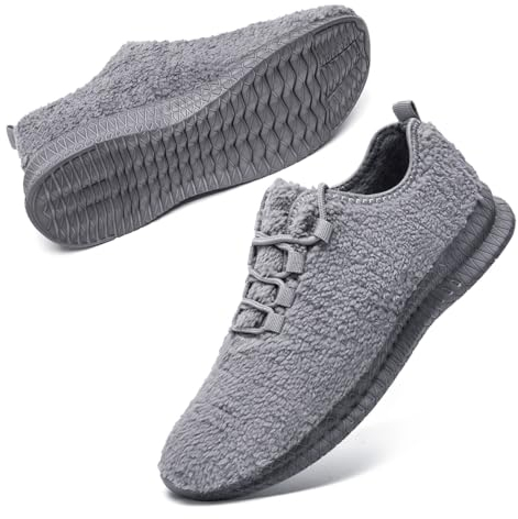 Tvtaop Mens Trainers Running Tennis Shoes Winter Sneaker Outdoor Jogging Fitness Non Slip Lightweight Comfortable Casual Warm Walking Shoes Light Grey 9.5 UK
