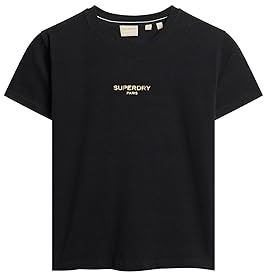 Superdry Damen Sport Luxe Graphic Fitted Tee T-Shirt, Schwarz/Gold, 36