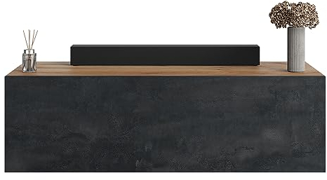 Planetmöbel West TV-Schrank, Fernsehtisch 100 cm lang, TV-Board hängend oder stehend, Fernsehschrank für Wohnzimmer, TV Möbel 37,8 x 100 x 30 cm, Gold Eiche schwarz Charcoal