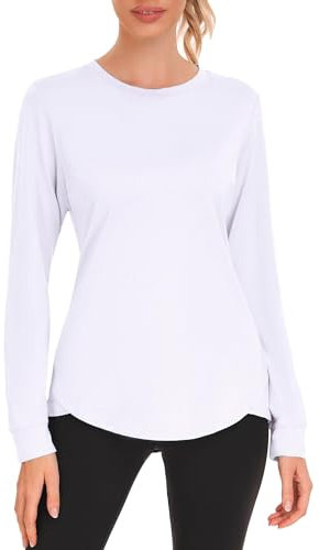 PINSPARK Sportshirt Damen Langarm UPF 50+ Sonnenschutz Sport T-Shirt UV Schutz Shirt Schnelltrocknend Laufshirt Rundhals Yoga Top Langarmshirt Fitness Rashguard Weiß S