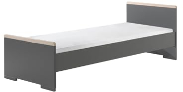 möbelando Einzelbett >London< in Anthrazit/Buche - 205x76,1x97cm (BxHxT)