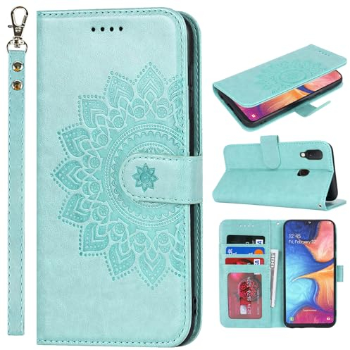 ELTEKER Handyhülle für Samsung Galaxy A20e Hülle Klapphülle mit Kartenfach Schutzhülle Flip Case - Grün
