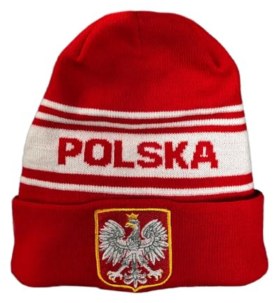 Beyond Happy Polen Skimütze mit rotem und weißem Wappen – stilvolle Wintermütze für Polska-Fans – ultimative Unterstützermütze für Komfort und Wärme