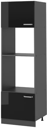 Vicco Armario para microondas R-Line, Negro Brillo Intenso/Antracita, 60 cm