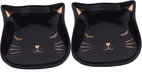 PACKOVE Lot de 2 Plateaux à Bijoux en Céramique pour Décoration Et Rangement de Chat Noirs pour L'organisation Et Les Fruits