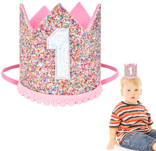 SAVOSWEET 1 Jahr Geburtstag Baby Krone, Geburtstag Krone Baby Geburtstagskrone Haarband Haarschmuck, Haarschmuck Stirnband Haarband Für Babys