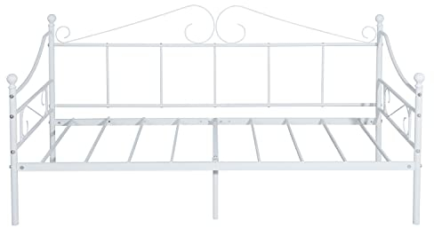 buybyroom Metall Tagesbett Bettgestell 90x190cm Einzelbett mit Kopfteil und Lattenrost Einzelbett Schlafsofa Tagesbett für Schlafzimmer Wohnzimmer Gästezimmer Weiß