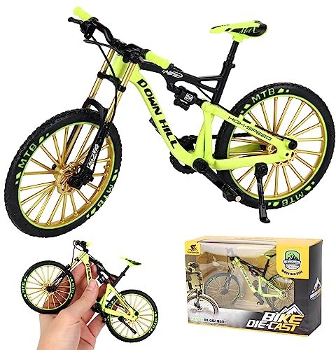 HIULLEN Finger Fahrrad Modell, 1:10 Mountainbike-Modell Spielzeug, Finger Mountainbike Modell Ornamente, Miniatur Finger Bike, Mini Bend Fahrrad Modell(Grün)