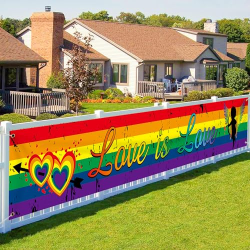 LGBT Gay Pride Deko, Pride Hintergrund Banner, Lang Regenbogen Flagge Love is Love Banner, LGBT Pride Accessoires Regenbogen Flagge für LGBTQ Pride Deko