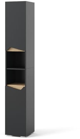 Vicco Badschrank Marelle, Anthrazit/Anthrazit, 30 x 180 cm mit Türen, und offenen Fächern