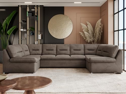 MKS MEBLE Sofa XXL U-Form Braun, Wohnlandschaft Mit Schlaffunktion, Schlafsofa, Wohnzimmer Couch - Comodo U - Braun Velvet