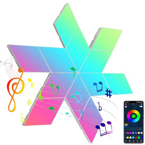 HaoDrisk Gaming Muro LED Luci — RGB Parete Lampada Pannelli 12PCS Sincronizzazione Musicale Luce Pannello Stanza Smart Wall Light Componibili Rombo Lampade Panel