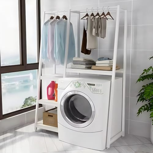 TNZUMCSX Mueble para Lavadora de 4 Niveles con Barra para Ropa sobre el Estante de Almacenamiento para Lavadora y Secadora, Estructura de Metal, multifunción, para baño, lavadero 110X25X160CM