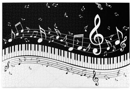 Flying Music Notes Musical Piano Keys, Jigsaw Puzzles 1000 Pieces Wooden Jigsaw Toy Family Game Wall Decor for Adults Teens