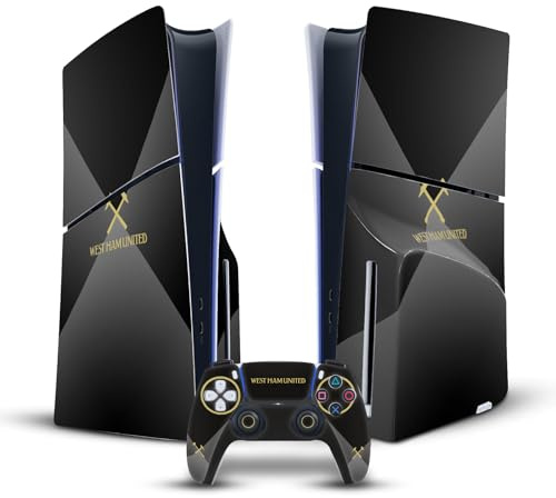 Head Case Designs Offizielle West Ham United FC Schwarz & Gold Kunst Vinyl Haut Gaming Aufkleber kompatibel mit Sony PlayStation 5 PS5 Slim Disc Edition Console & DualSense Controller