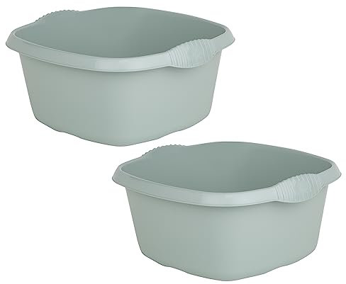 Set of 2 – Silver Sage 9L Litre Square Washing Up Bowl With Integral handles 32cm Perfect for Kitchen Sink, Basin Use Strong And Durable Easy to Use Bowl High Grade Plastic 32cm x 32cm x 15cm