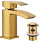 Peppermint Robinets de lavabo avec fente pop-up cascade robinet mitigeur d'évier de salle de bain or brossé robinet monobloc en laiton G1/2 tuyaux à levier simple clic clac