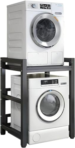 GYDUHYE Stacking Kit Adjustable Stand, Front Load Washer & Dryer - Portable Rack With 400KG Capacity - Over Washer Storage Unit For Laundry (Color:Black Frame+black)