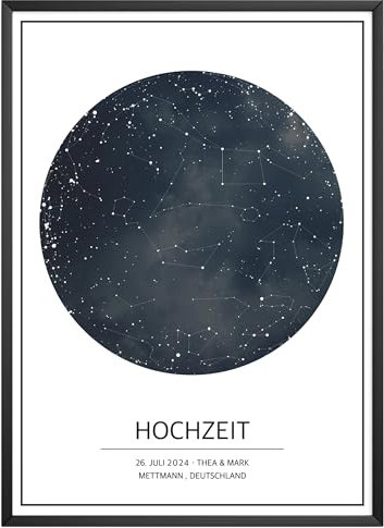 MJ-GRAPHICS® Personalisierte Sternenkarte, Sternenhimmel Poster personalisiertes Poster Geschenk Hochzeit Taufe Geschenk Geburtstag Geschenk personalisiert Bild Jahrestag Sternenkarte 300g Kunstdruck
