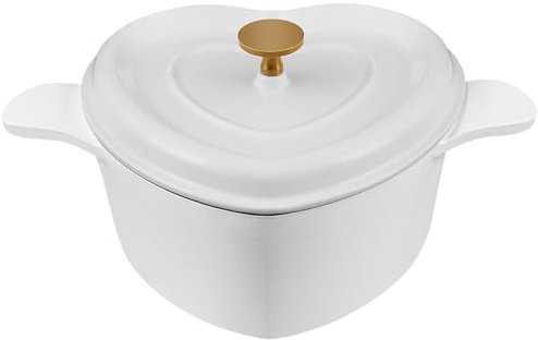 Flavehc Heart Shaped Dutch Oven 3 qt Cast Iron Pot With Lid - Enameled for Bread Baking, White