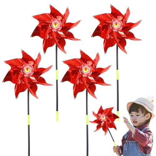 SVCEQZE Moulin à vent – 4 toupies de jardin scintillantes – Moulin à vent scintillant avec piquets, roue à vent réfléchissante pour décoration de jardin et pelouse