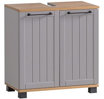 Schildmeyer Waschbeckenunterschrank Jelda 154176, platingrau/Eiche Landhaus Dekor, 59,8 x 32,6 x 62,4 cm