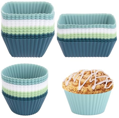 ASelected 36 Stück Silikon-Muffinformen, Silikon-Backformen, drei rechteckige quadratische runde Muffinformen, wiederverwendbar, Silikon-Backformen für Kuchen, Creme, Pudding