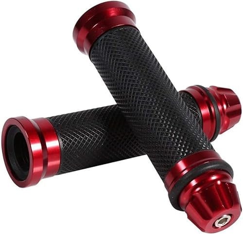 Manopole Manubrio Universali per Moto Scooter in Alluminio CNC Impugnatura Antiscivolo, Design Elegante (Rosso)