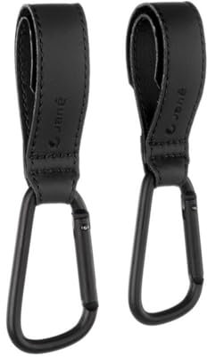 Jané Ganchos Multifunción Universal, Pack 2 unidades, para Manillar Carrito, Silla de Paseo, Cochecito, para Colgar Bolsas Compra, Mochila, etc, Hasta 5 kg., Negro
