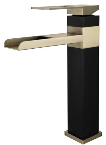 XJTNLB Mitigeur Lavabo Cascade Noir + Or Brossé Robinet Cascade Lavabo Haut Salle de Bain en Acier Inoxydable Robinetterie