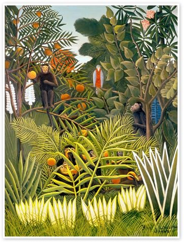 Posterlounge Exotische Landschaft mit Affen und einem Papagei Poster | 30 x 40 cm von Henri Rousseau Grün Wandbilder Wanddeko
